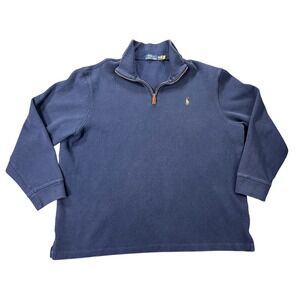 Polo Ralph Lauren Double-knit Mockneck Sweatshirt Mens XXL 1/4-Zip Blue Pullover